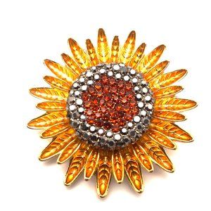 Brooch Flashy Sunflower Enamel Rhinestone Pin Stylish Sparkle Flower Glam Fun
